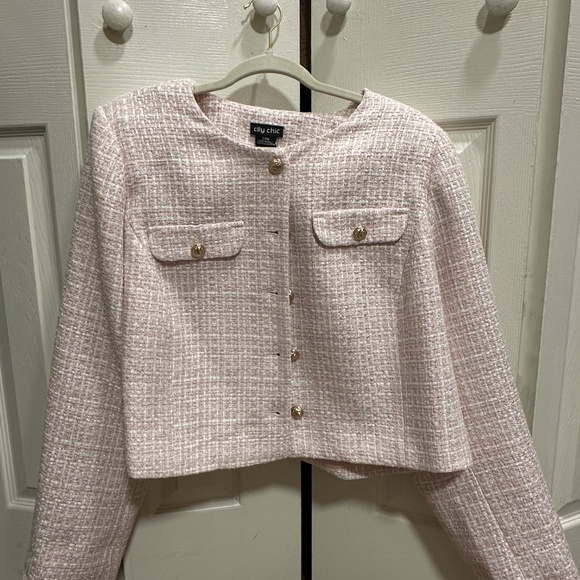 NWT City Chic Margot Pink Blush Tweed Jacket | Size: 20 - Picture 2 of 4